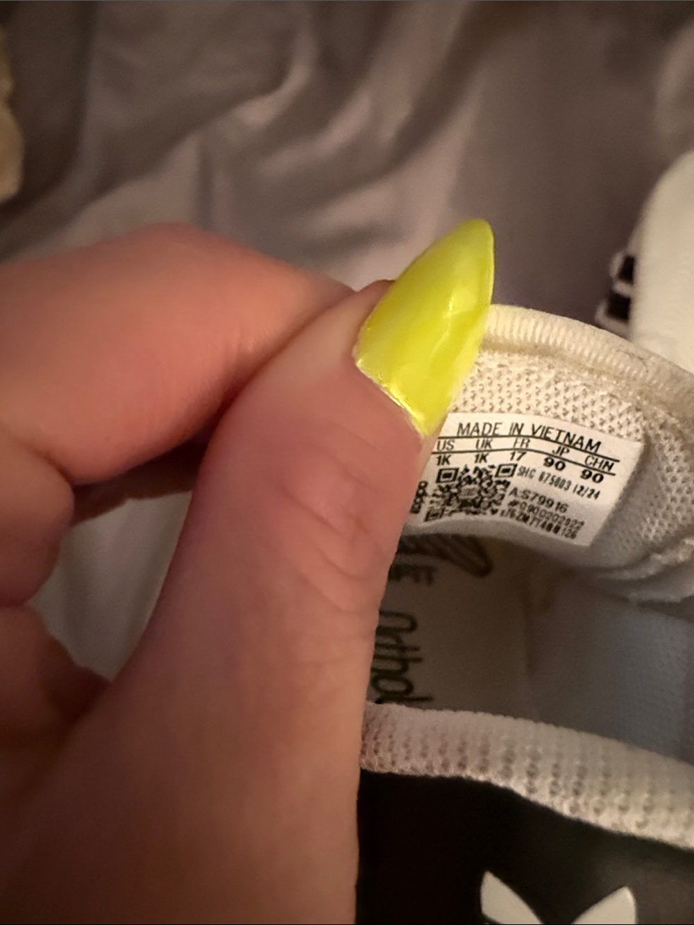 adidas Kids White Sneakers with Black Stripes and Gold Accent - Velcro - Picture 4 of 4